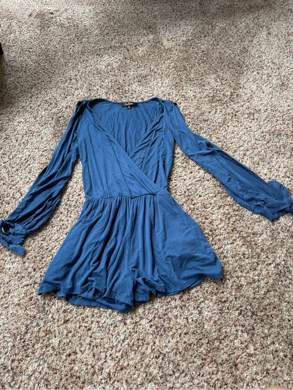 Lulu's Blue Long Sleeve Wrap Romper